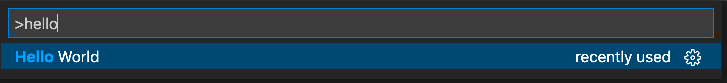 Command palette filtered down by "hello"