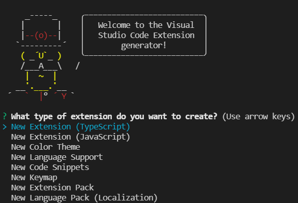 Screenshot of the interactive prompt that Yeoman opens with